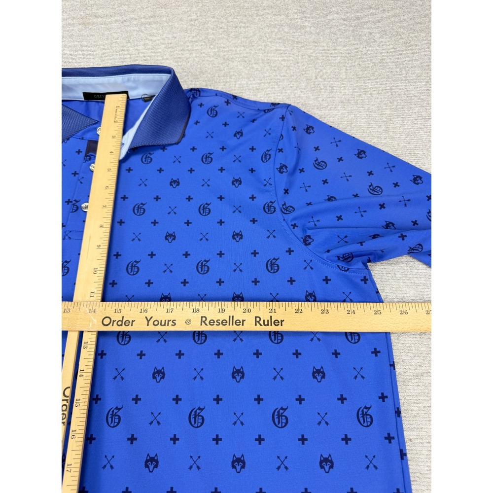 Greyson Mens XL Blue Monogram Wolf Head G Logo Golf Polo Shirt - Picture 7 of 13